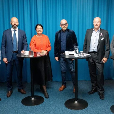 Magnus Gissler framkvæmdastjóri NFS, Mattias Dahl aðstoðarframkvæmdastjóri sænsku Samtaka atvinnulífsins, Therese Svanström, formaður TCO, Johan Lindholm formaður LO, Antti Palola formaður STTK  og Sonja Ýr Þorbergsdóttir, formaður BSRB